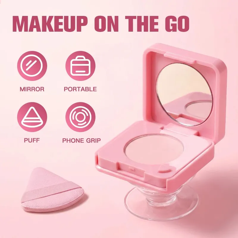 3Pcs Foundation Stick Face Pressed Powder Compact with Christmas Drawstring Bag Long Lasting Matte Face Cosmetic Christmas Gift