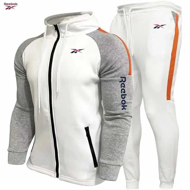 Reebok Men's Fall/Winter Hoodie Set Fleece Long-Sleeve Jacket Casual Hooded Sweatshirt Street Style Men's Jacket Set - Essent — image 4