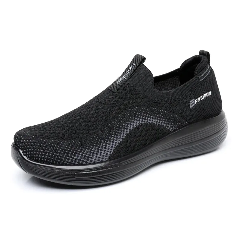 Men's Flying Mesh Knit Slip-on Shoes Breathable Mesh Thick Sole Lightweight Casual Walking Sneakers Outdoor Footwear