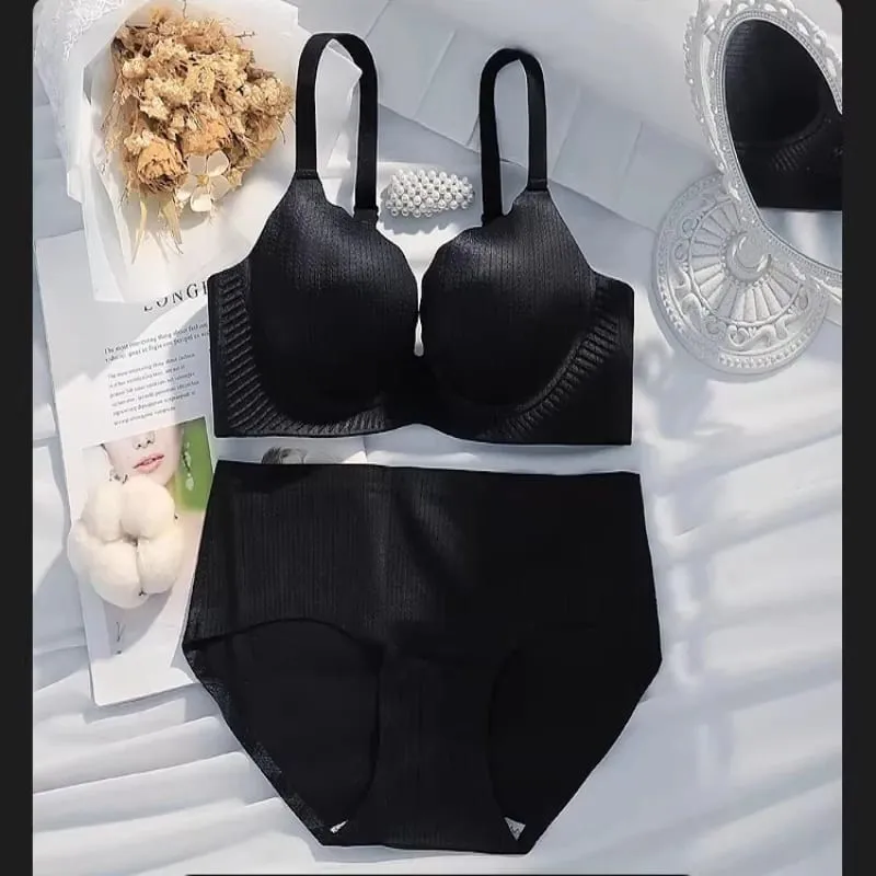 Conjunto de lencería cómodo y acolchado grueso para mujer, sin aros, sin costuras, Color sólido, soporte de realce diseñado para busto más pequeño — image 3