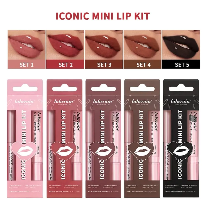 5 สี Lip Liner + ชุดลิปสติกและ Lip Stain Easy Coloring Matte Lip Kit ลิปสติก Long Lasting Red ลิปสติก Lip แต่งหน้าชุด — image 5