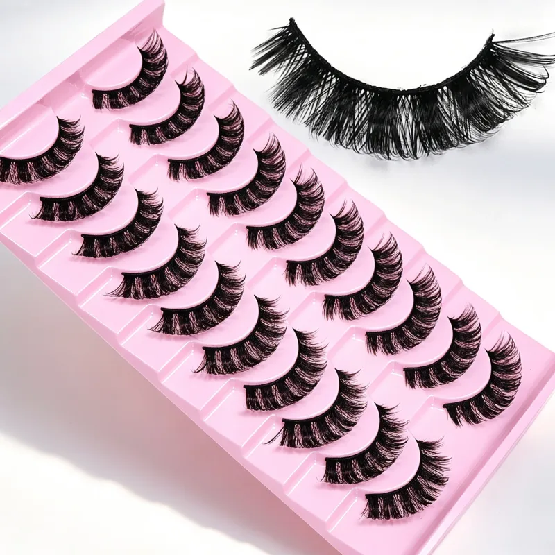 10 Pairs DD Curl Lashes Fluffy Volume Faux Mink False Eyelashes Dramatic Messy Fake Lashes Reusable For Women Eye Makeup