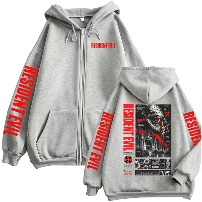 Vintage Resident Evil T-Virus Horror Gaming Zip Up Hoodies Men Women Harajuku Gothic Fashion Jacket Sweatshirts Coats Streetwear — image 6