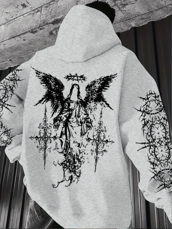 Gotische stijl engelenprint hoodies heren dames buiten straat casual sport trend hiphop paar herfst winter sweatshirt met lange mouwen — image 13