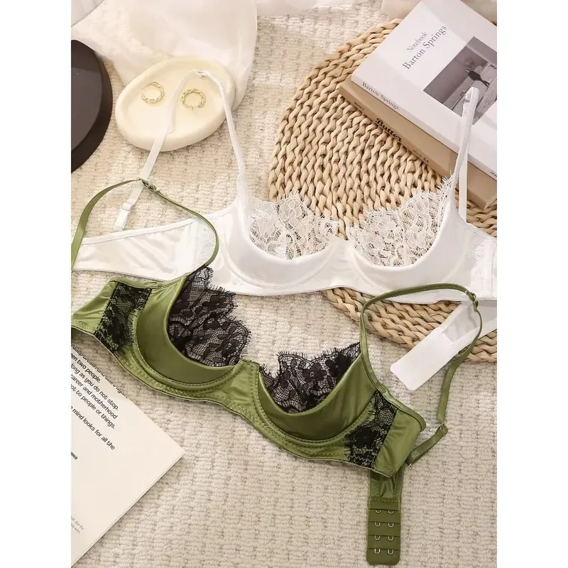 النساء الدانتيل الفرنسي نصف كوب مجموعة الملابس الداخلية الأخضر رقيقة جدا شير لينة مريحة Underwire الصدرية لتمثال نصفي صغير 32 ‑ 38AB — image 3
