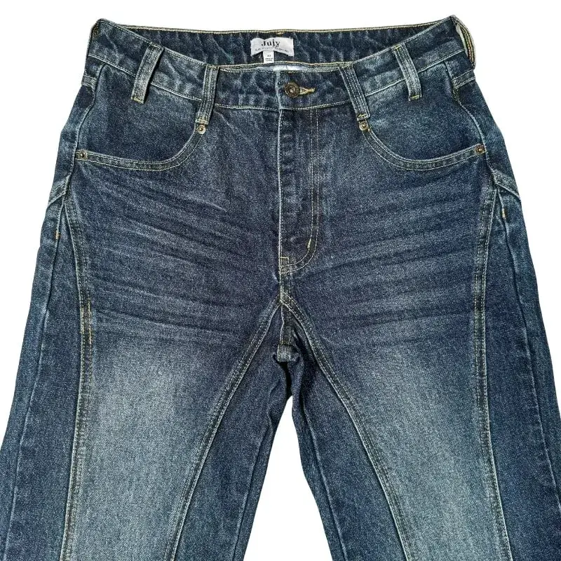 Y2K Vintage Flare Jeans Men Women Dark Wash Denim Pants Mid Waist Split Hem Embroidery Pocket Retro Streetwear Bootcut Trousers — image 4