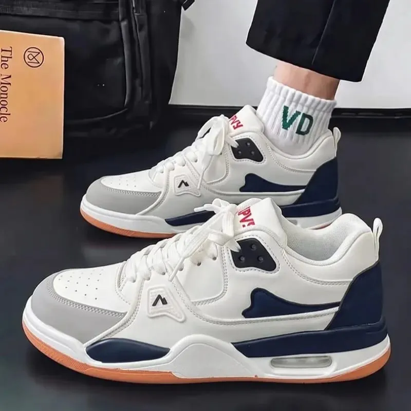 Unisex Sneakers Spring Summer Retro Basketball Style White Color Block Casual Board Shoes Streetwear Chunky Sole School