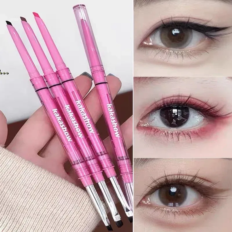 Double-headed Natural Black Eyeliner Gel na may Brush Smudge-Proof Waterproof Creamy Smooth Rose Pink para sa Brows at Under Eye Makeup