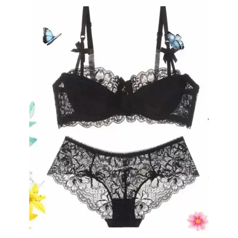 セクシー Trend Summer Half Cup Bra Set Thin Large Bust Minimizer Gathered Abstinence Lingerie For Women Daily Sleep Casual Wear — image 5