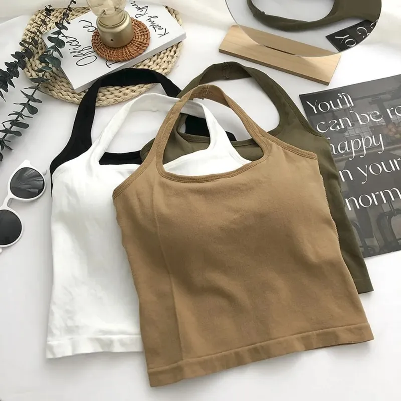 Yeni Poliamid Halter Tank Top Asılı Boyun Yelek Kolsuz Üst Askı Kolsuz Kolsuz Halter Üst Kadın — image 2