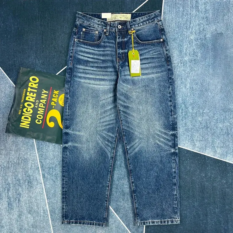 Retro heavyweight slightly tapered loose straight jeans men's American style distressed Ami khaki trousers — image 9