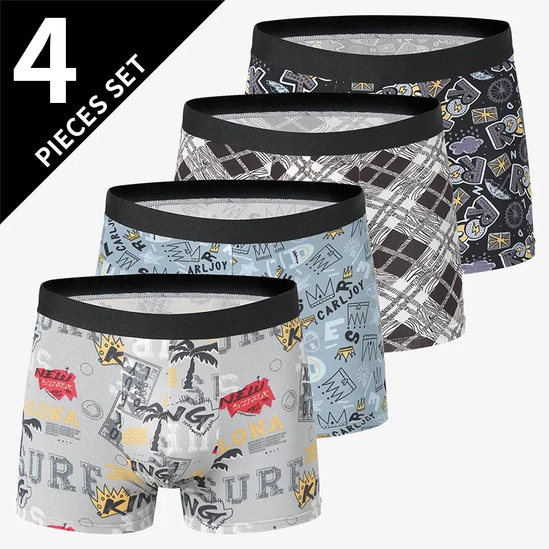 4 Pack Europe And America Size Men'S Solid Color Sexy Boxer Underwear Antibacterial Breathable Plus Size Men'S Shorts Underwear — image 11