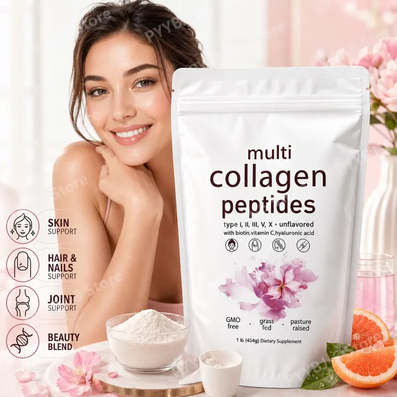 Bubuk Peptida Multi Kolagen 454G Campuran Kolagen Tanpa Rasa dengan Vitamin C Biotin Asam Hyaluronik Dukungan Kuku Rambut Kulit — image 2
