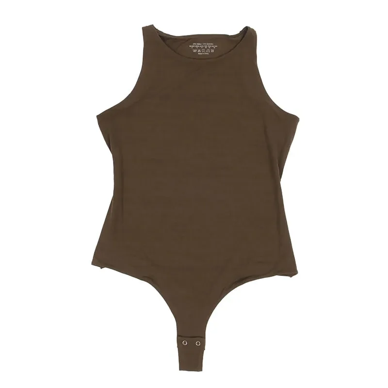 Women Sleeveless Stretch Base Layer Bodysuit One Piece Crew Neck Open Crotch Slim Fit Versatile Solid Tank Top S-2XL For Summer