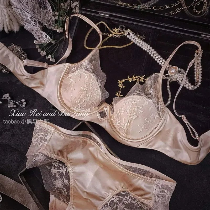 French Satin Lace Ladies Bra Set Push Up Anti Sagging Full Coverage Lingerie Soft Breathable Comfort Underwear Daily Use 32‑38AB — image 10