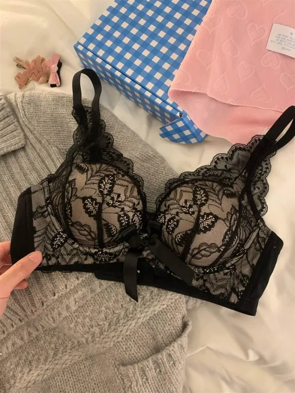 Hettsäljande trådlös spetsbh Dam Liten byst Tjock Vadderad Push Up Lift Anti Sag Sidostöd Sexiga underkläder 32‑38 AB — image 12
