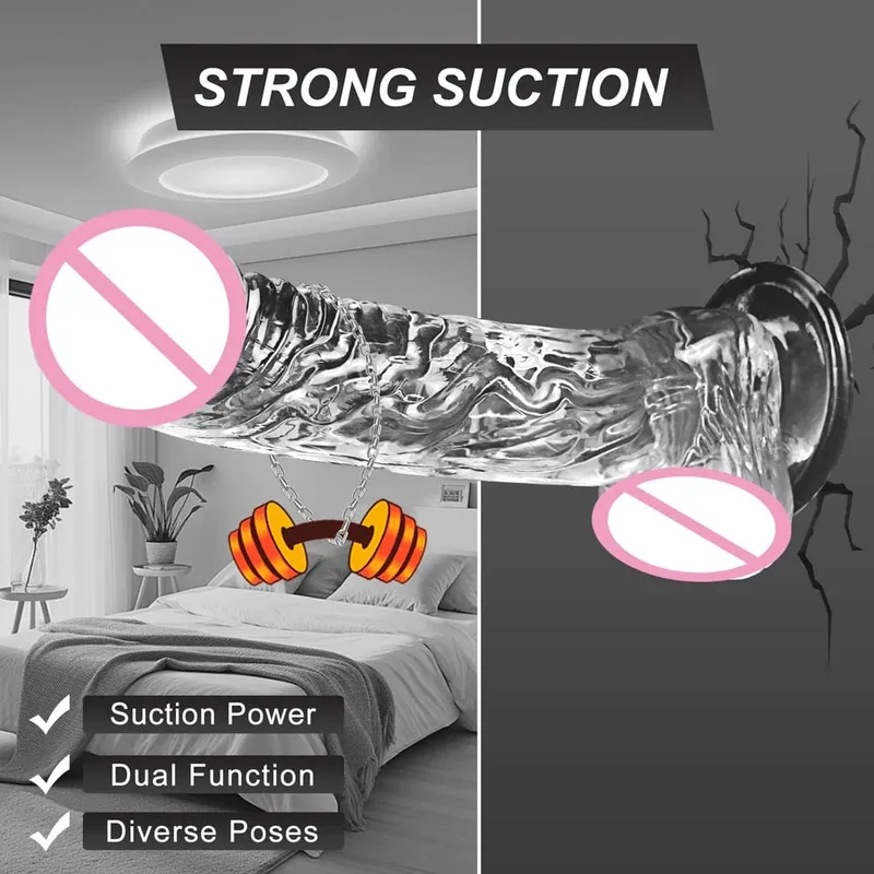 Consolador suave realista para mujeres, pene transparente para principiantes con ventosa fuerte, juego manos libres para masturbador sexual para adultos — image 4