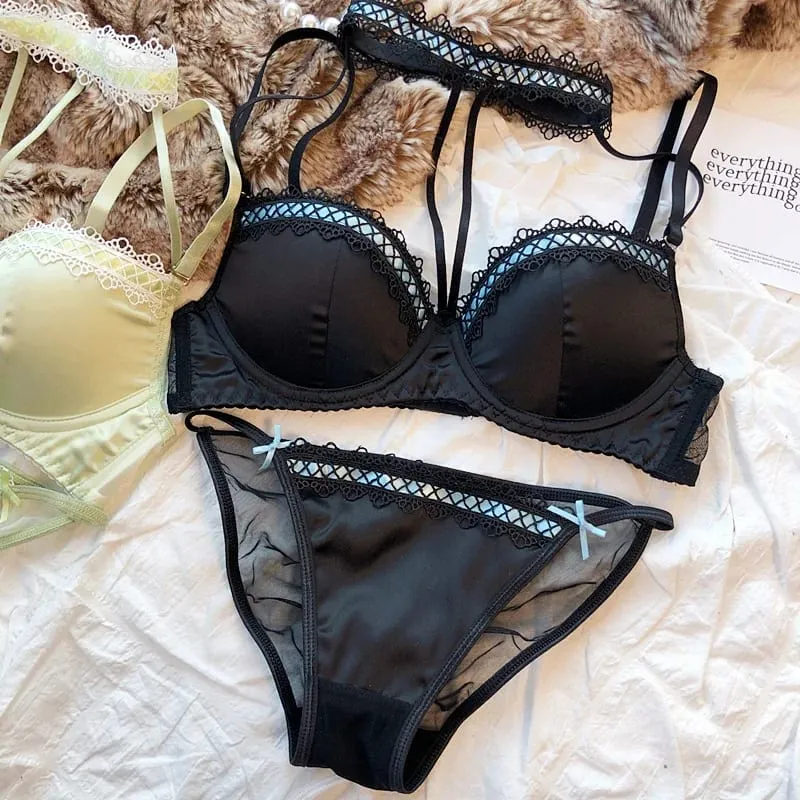 Lolita Fransız Saf Desire Seksi Dantel Saten Spice Kız Sutyen Küçük Göğüs Toplama Halter Içi Boş İç Seti Yumuşak Balenli — image 9