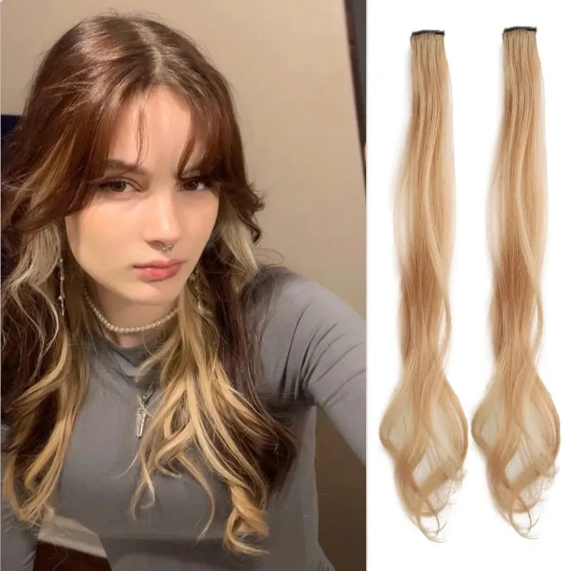 2PCS Rainbow Mixed Color Clip In Hair Extensions 20 Inch Curly Synthetic Hair for Girls Women Halloween Cosplay Party