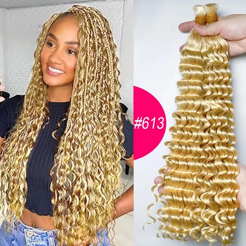 4# Chocolate Brown Deep Wave Bulk Human Hair for Boho Braids Curly Braiding Hair 18-30 inch Remy Hair Bundle Brazilian