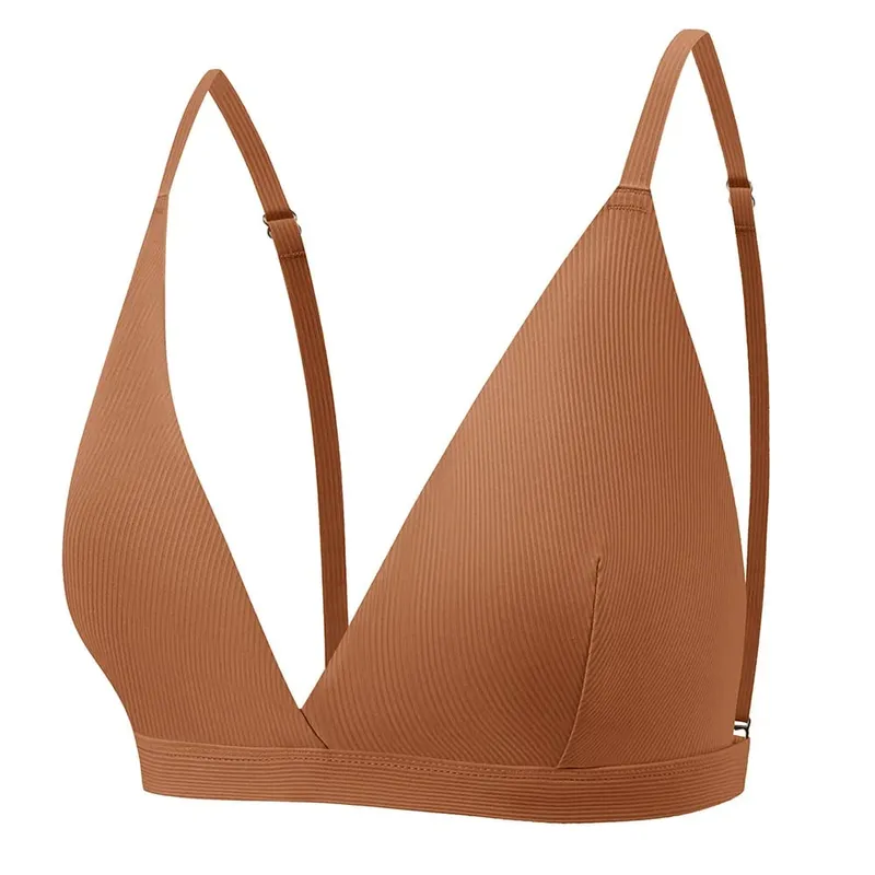Women's Seamless Rimless Bra Ribbed Triangle Cup Underwear Briefs Set Underwear Women Set Sexy Lingerie