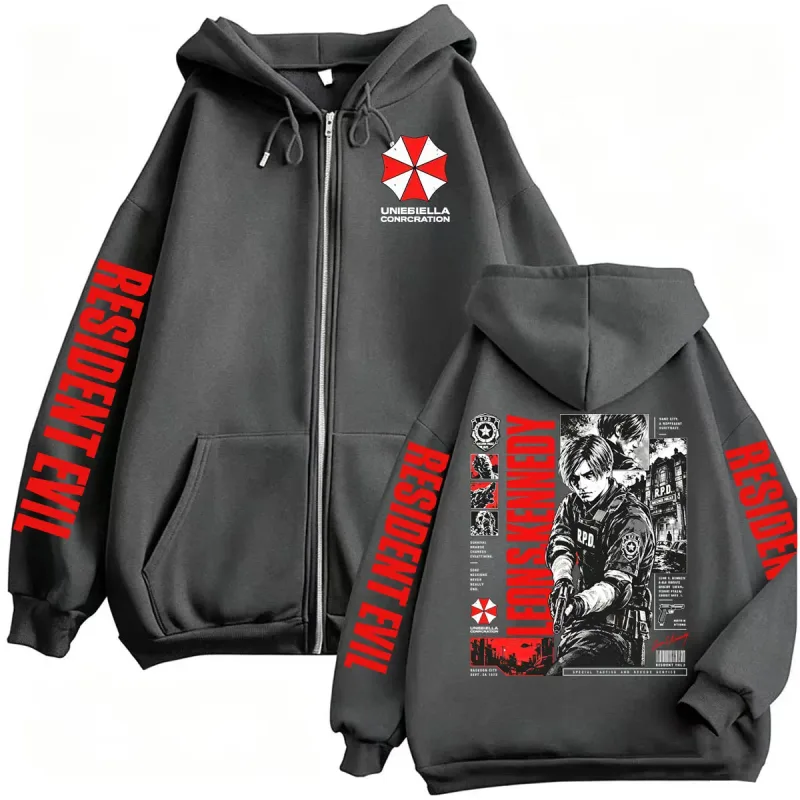 Vintage Gaming Resident Evil Leon Kennedy Zipper Hoodies Men's Fashion Classic Gothic Sweatshirts Jacket Bodywarmer Zip Up Coats — image 4