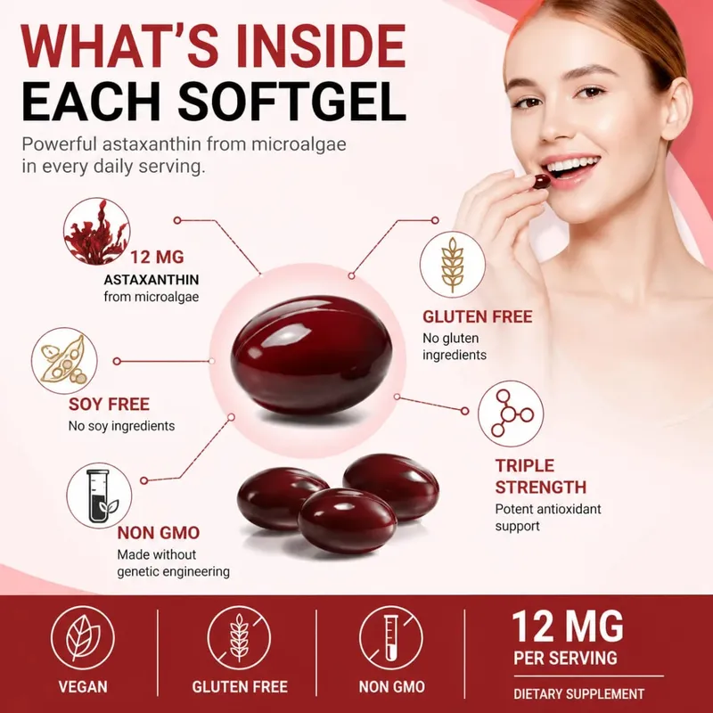 Cilt Sağlığı ve Sağlıklı Yaşlanma için Antioksidan Destekli Mikroalglerden Astaksantin Takviyesi 12mg Softgeller 120 Sayısı — image 5