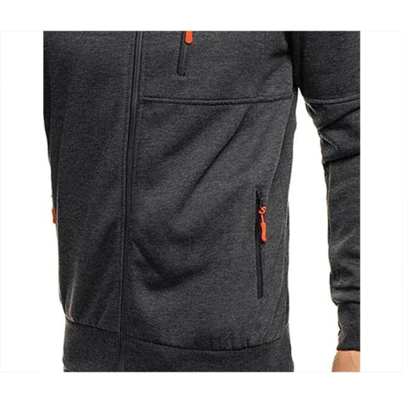 Men's Grey Hooded Sweatshirt Full Zipper Casual Sportswear with Pockets Orange Drawstring plus Size Available — image 19