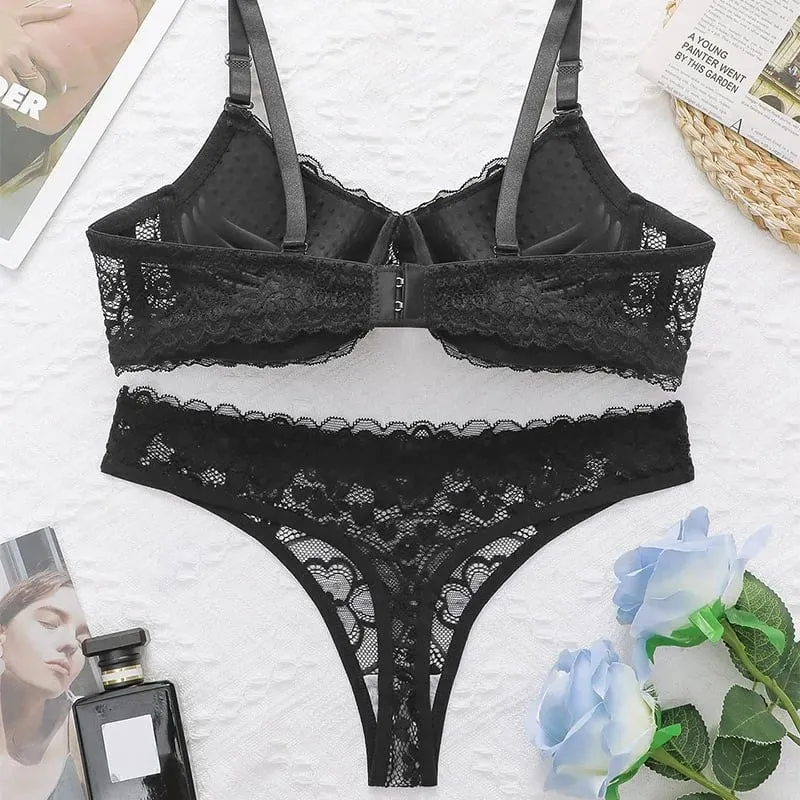 Women Sexy Lace Underwire Lingerie Set Breathable Lift Support Cami Bra & Triangle Briefs 2‑Piece Outfit — image 2
