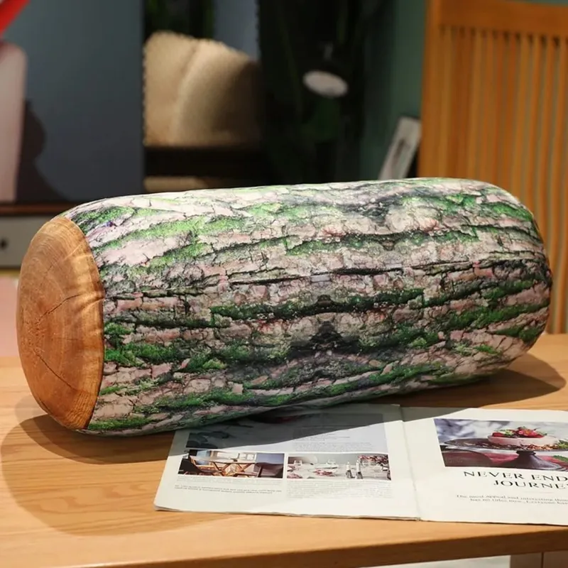 Material Tree Log Pillow Soft Texture PP Cotton Filled Stump Cushion Realistic Wood Grain Novelty Throw Pillow For Men — image 4