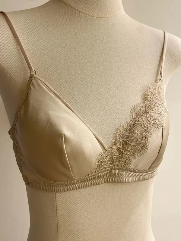 Francouzský styl krajková podprsenka Bralette Malá prsa Bez kostic Trojúhelníkový košíček Tenký ramínko Sexy sada spodního prádla Push Up Dámské spodní prádlo — image 5