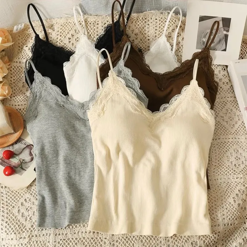 Yüksek Kalite Moda Nefes Dantel Kaşkorse Askı Sutyen Düz Renk Yaz Üst Seksi Stil Telsiz Kırpma Üst