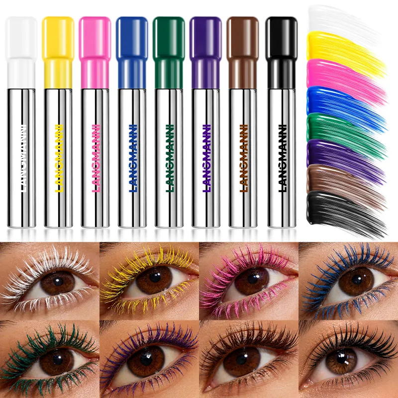 Silk Fiber Matte Blue Mascara Berus Besar Berwarna-warni Memanjangkan Bulu Mata Kalis Air Tahan Air Cepat Kering GreenPink Curling Mascara Makeup — image 4