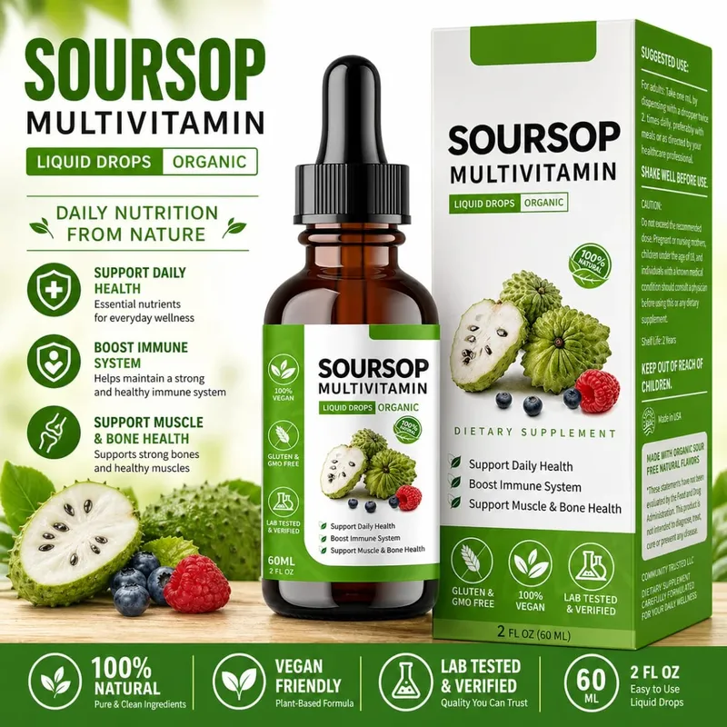 Soursop Liquid Drops Herbal Extract Plant Based Supplement with Soursop Fruit and Leaf Blend Daily Wellness Formula Vegan — image 1