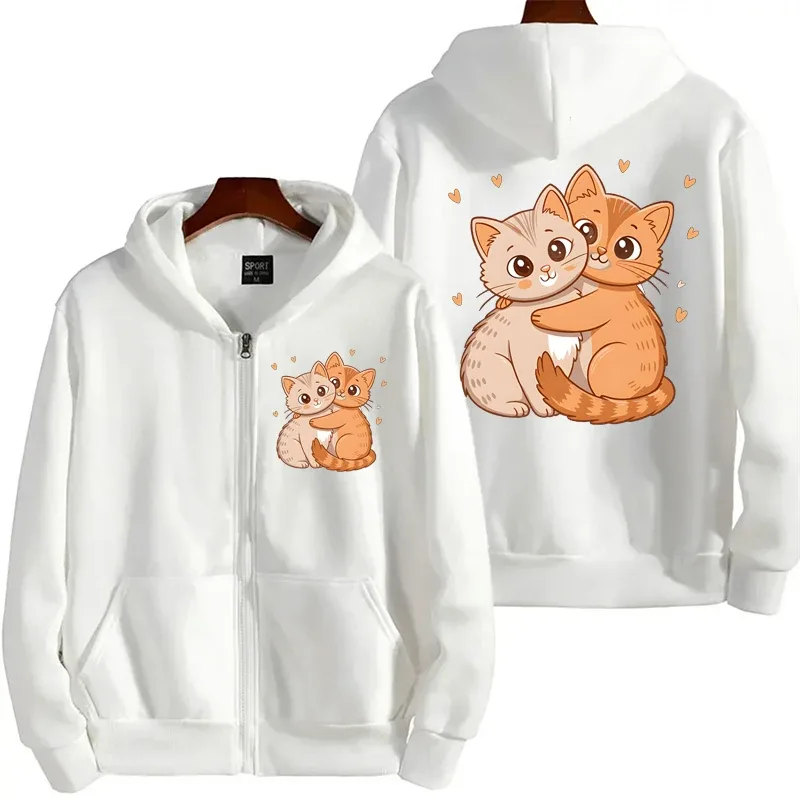 Zip‑Up Hoodie Funny Climbing Cats Graphic Print Long Sleeve Hooded Sweatshirt Front & Back Printed Casual Loose Jacket Outerwear — image 17