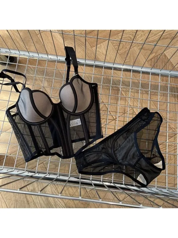 Francouzská dlouhá síťovina z rybí kosti Patchworková podprsenka pro štíhlé tvarování hrudníku sexy oblečení na spodní prádlo měkké pohodlné spodní prádlo oblek S-XL — image 4