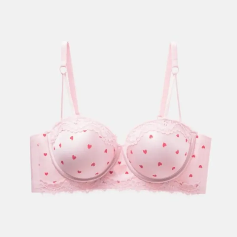 Cute Sweet Heart Lace Bra & Panty Set Sexy Push Up Side Support Anti Sag Soft Lingerie For Small Bust 32‑38AB Bra set — image 5