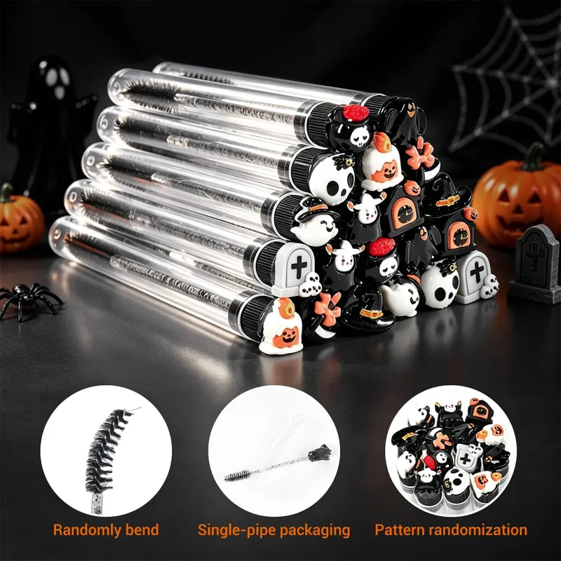 20Pcs Halloween Eyelash Spoolies Mascara Wands for Extensions Spooky Skull Pumpkin Gothic Eyebrow Brushes Lash Tech Supplies Gif — image 3