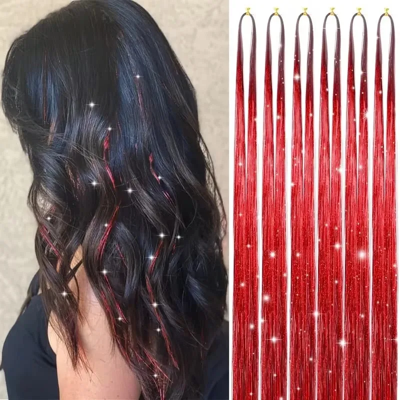 38Inch Tinsel Hair Extensions 6Pcs Sparkling Glitter Hair Synthetic Shiny Hair Accessories for Women Girls Party Cosplay — image 9