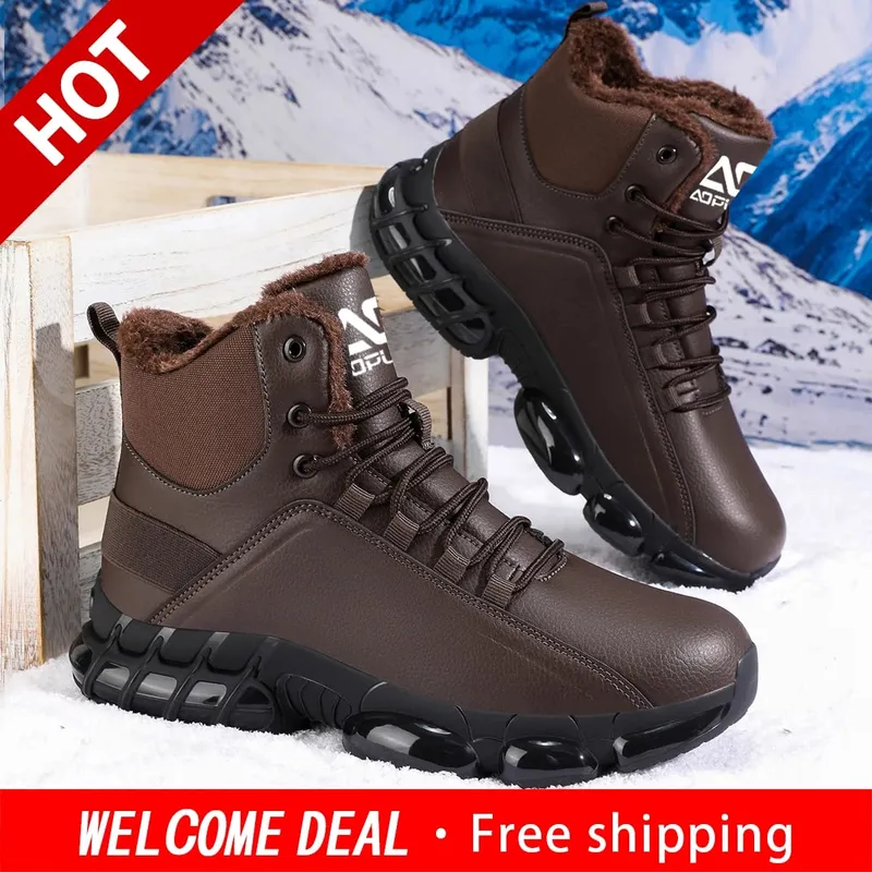 Men Autumn Winter High‑Top Fleece‑Lined Snow Boots Warm Casual Sneakers Non‑Slip Outsole for Hiking Outdoor Snow‑Day Activities