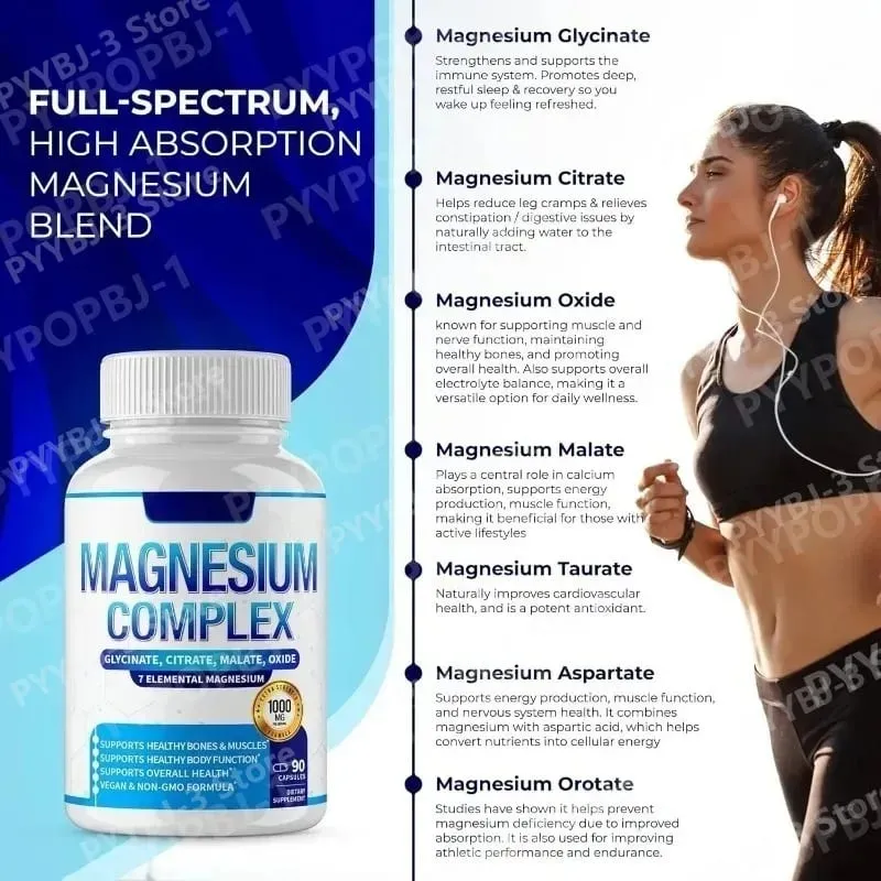 Supplément de magnésium 1000 mg complexe 7 en 1 avec glycinate citrate malate taurate soutient la relaxation musculaire soutien au sommeil 90 Ct — image 7