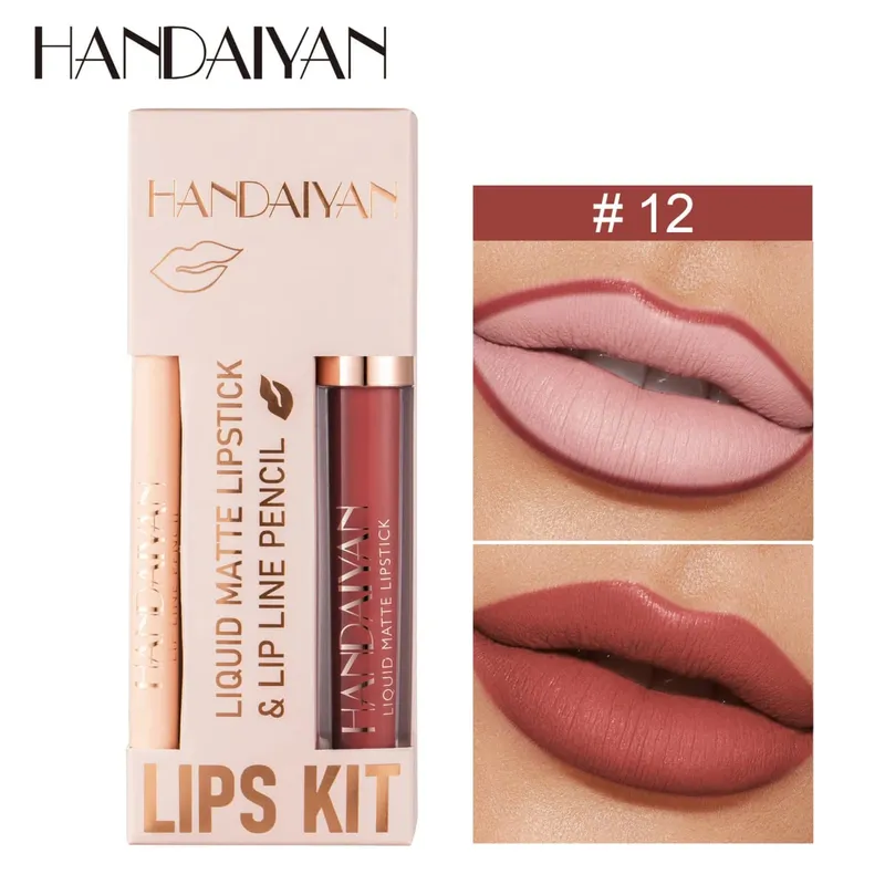 Pambabaeng 2-in-1 Lipstick Set na may Lip Liner Waterproof Long-lasting Korean Makeup Matte Finish Cosmetics Kit Libreng Pagpapadala — image 10