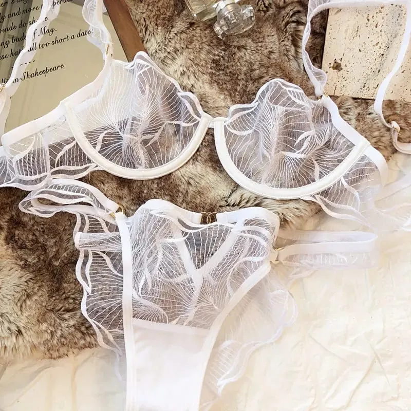 Womens French Lace Bra Set Ultra Thin Embroidery Hollow Minimizer Brassiere Sheer Lingerie Underwear Soft Comfortable 32 to 38 — image 12