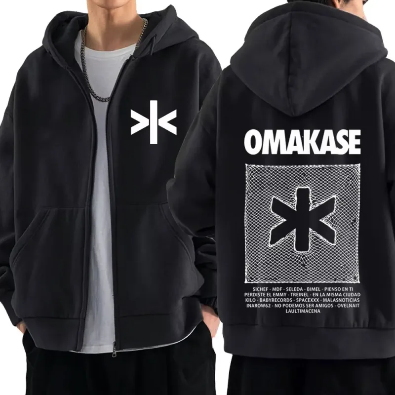 Alvaro Diaz Omakase 2026 Album Tour Print Zipper Hoodie Men Fashion Sweatshirts Long Sleeves Loose Casual Vintage Zip Up Jacket