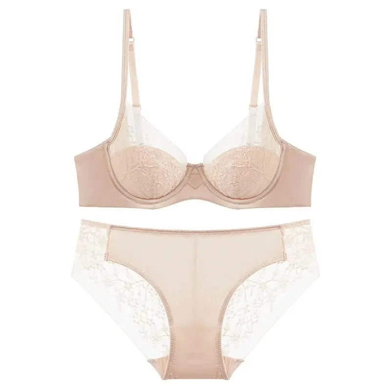 Women Lace Lingerie Set Thin Cup Minimizer Bra Panty Kit Breathable Intimates For Big Bust Fashion Daily Underwear — image 12