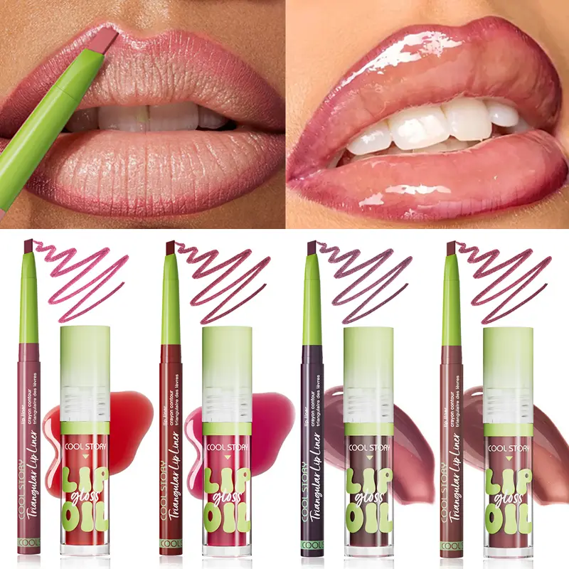 Juego de brillo de labios 2 uds., lápiz labial 2 en 1, Kit de maquillaje de contorno de labios suaves, delineador de labios mate para mujeres, Combo de aceite voluminizador, cosmético — image 2