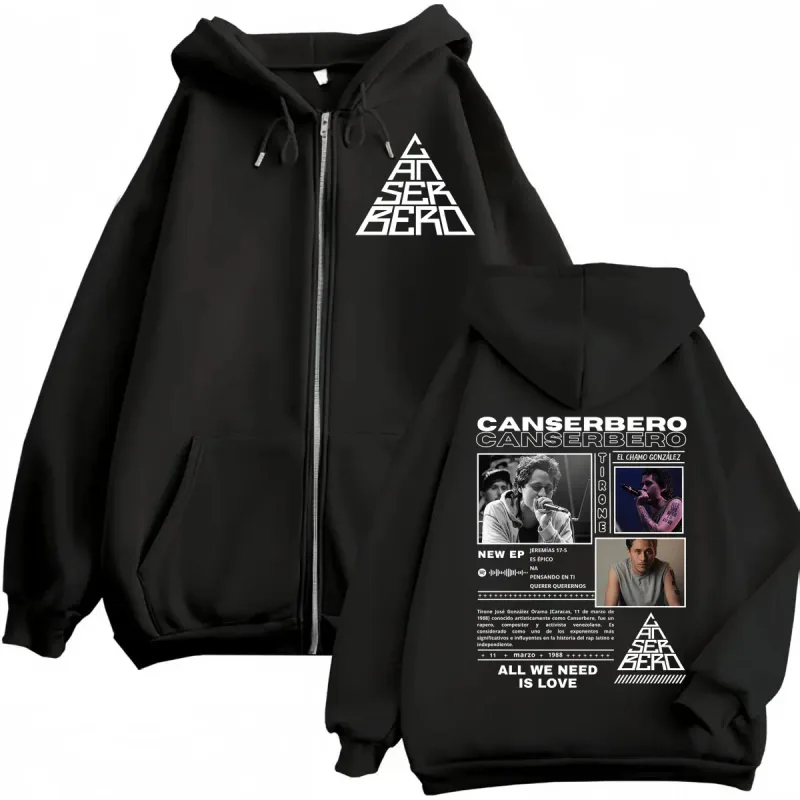 Canserbero Allt vi behöver är kärlek Muerte Vida Merch Zipper Hoodie Herrmode Hip Hop Zip Up Sweatshirts Casual Fleece Pullovers