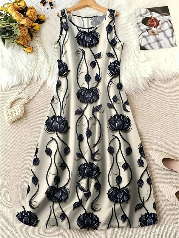 Summer Fashion Round-Neck Women's Dresses Botanical Floral Color-Blocked Patchwork Dresses Travel Party and Beach Dresses — image 20