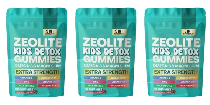 Zeolit ​​Gummies 60 Count obsahuje multivitamin Omega-3 hořčík a bezinky podporují detoxikaci a zdraví imunitního systému