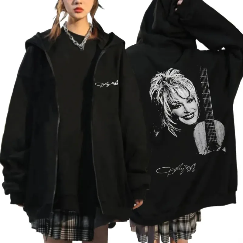 Dolly Parton Country Music Guitar Zipper Hoodies Men Women Fashion Long Sleeve Oversized Zip Up Hooded Sweatshirts Jackets Coats — image 3